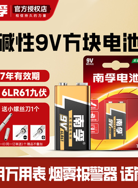 南孚9V电池碱性九伏6LR61方块烟雾报警器万用表电池通用6f22叠层方形玩具车遥控器无线话筒麦克风干电池1604g