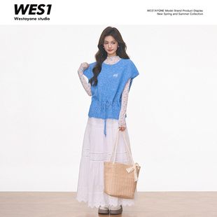 柒柒 碎花网纱打底 WESTAYONE针织短袖 毛衣 长裙 上衣女小飞袖