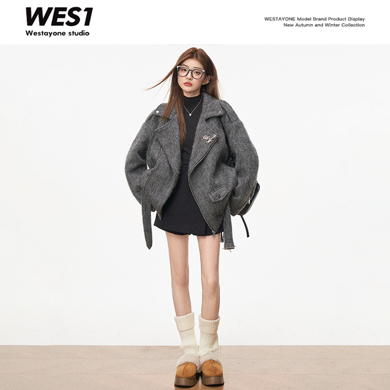 WESTAYONE冬季新款长毛毛呢西装大衣女棉服外套高级感韩系通勤