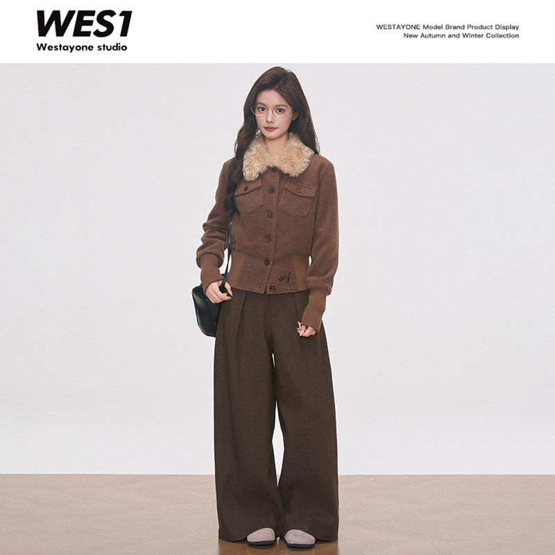 【昕怡专属】WESTAYONE咖色短款毛呢外套修身棉服女士+阔腿裤,女装/女士精品,时尚套装,淘宝优惠券,粉丝福利购,淘宝优惠卷