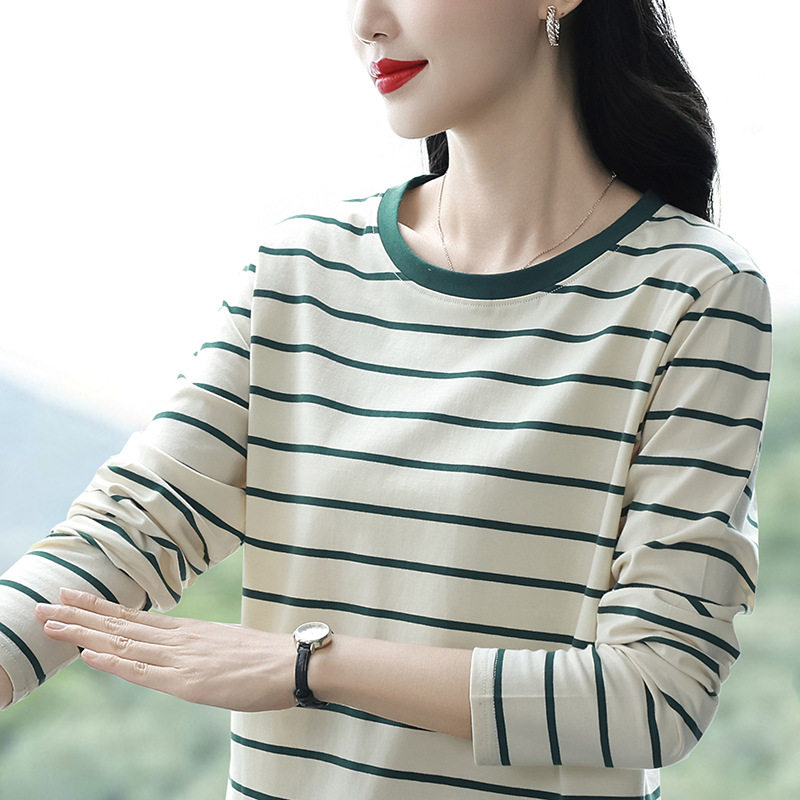 胖mm大码宽松纯棉短袖T恤女装中年妈妈夏装条纹体恤衫半袖上衣服H