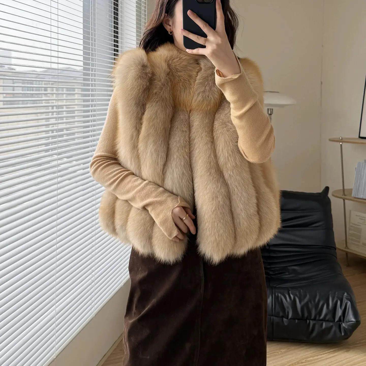 【济州雪境】反季芬兰进口狐狸背毛立领竖排皮草马甲短网红百搭