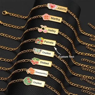 Customized kids bracelet 儿童弯牌手链爱心蝴蝶花朵生日礼物