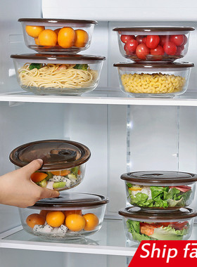 Round glass box home microwave oven with cover bowl salad