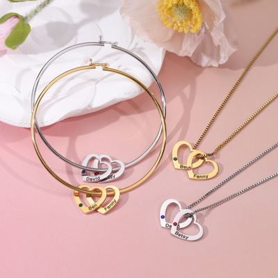 Customized bracelet 不锈钢桃心刻字名字项链手镯饰品生辰石手环