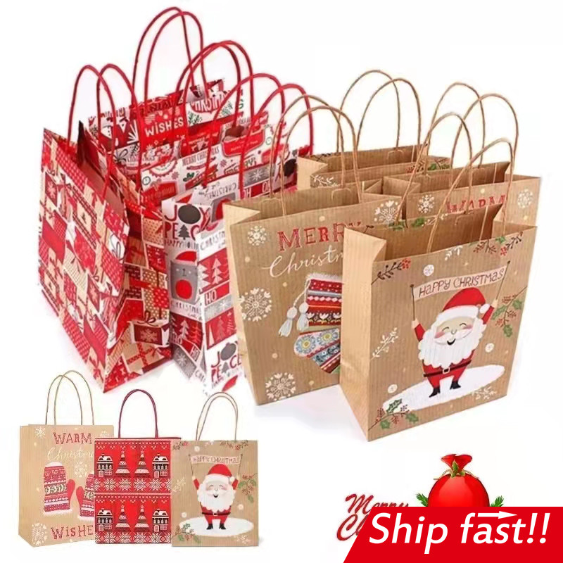 christmas paper gift bag kraft handle santa packing box