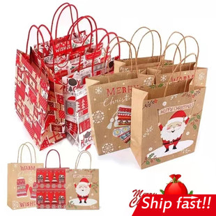 Christmas Paper Gift Bag Kraft Handle Santa packing box