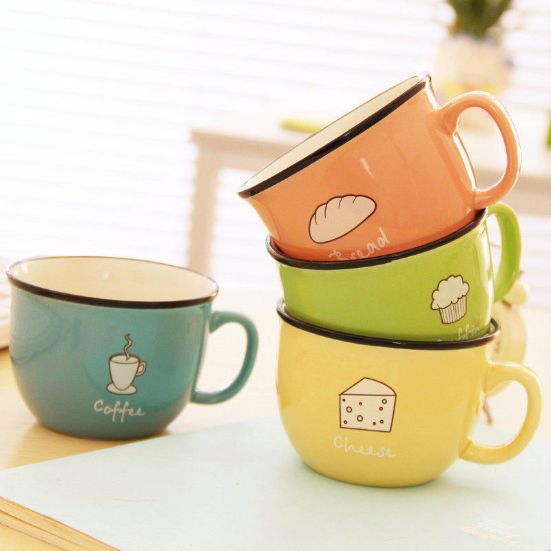 milk tea glass ceramic coffee mug cup cute cartoon spoon 杯