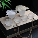 家用冰冻烧泡茶公道杯盖碗杯 莲花盖碗茶杯冰川纹玻璃功夫茶具套装