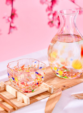 日式彩点玻璃清酒壶酒具女生酒杯冰梅酒果酒杯白酒杯米酒小酒杯子