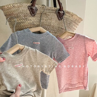 儿童高弹柔软凉快打底衫 韩版 儿童简约百搭纯色小贴标T恤短袖 夏季