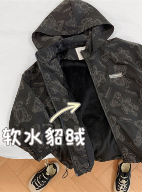 加绒秋冬连帽反光小熊外套优品质