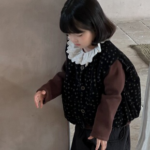 冬季女童森系韩版童装 儿童复古碎花加厚夹棉灯芯绒马甲洋气套装