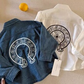 小童衬衣宝宝翻领开衫 男女童白衬衫 2026春秋新品 儿童韩系牛仔衬衫