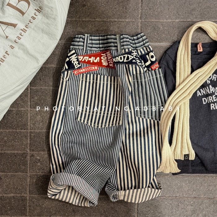 儿童韩版拼色条纹牛仔裤春秋男女童嘻哈宽松休闲裤宝宝哈伦裤长裤,童装/婴儿装/亲子装,裤子,淘宝优惠券,粉丝福利购,淘宝优惠卷