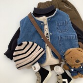 型赞宝宝休闲马甲 版 韩国童装 男女儿童羊羔绒两面穿牛仔加厚马甲