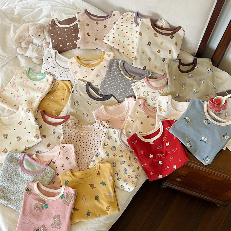 儿童家居服套装2024秋季新款男女童韩版卡通印花家居内衣秋衣秋裤