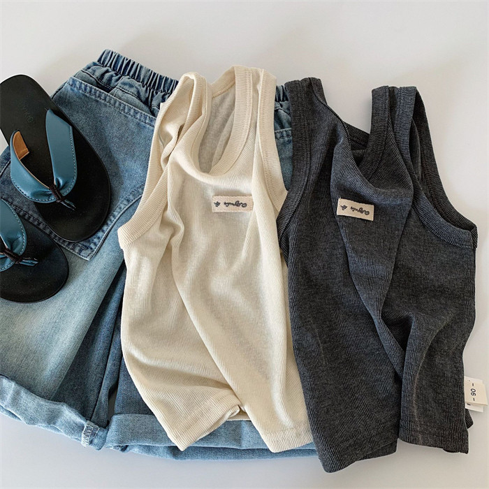 2026夏季男女儿童凉快背心中小童帅气韩版宽松贴标无袖衫小孩t恤