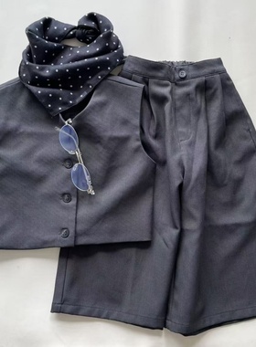 2025秋季儿童洋气穿搭 赫本风西装马甲套装蓝色针织开衫毛衣外套