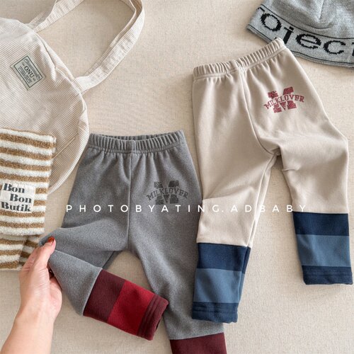 冬季男女儿童拼色弹力加绒打底裤