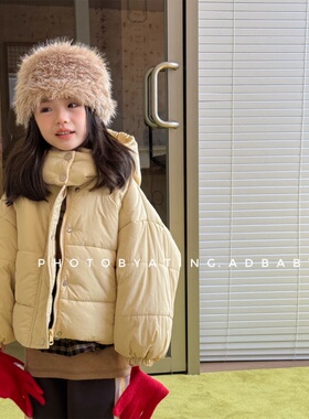 冬季儿童淡黄色连帽棉服女宝加厚面包服男宝蓝色棉衣小孩保暖棉袄