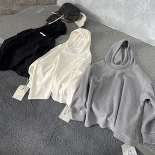 高克重冬款儿童软糯仿羊绒连帽打底衫男女童双面磨毛发热内搭帽衫