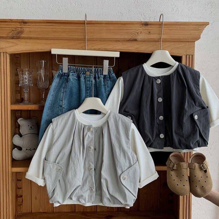 春秋季波拉韩系童装男女童洋气马甲儿童潮范穿搭百搭宽松马夹外套