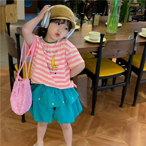 甜美韩版夏季亮色撞色T恤裙裤