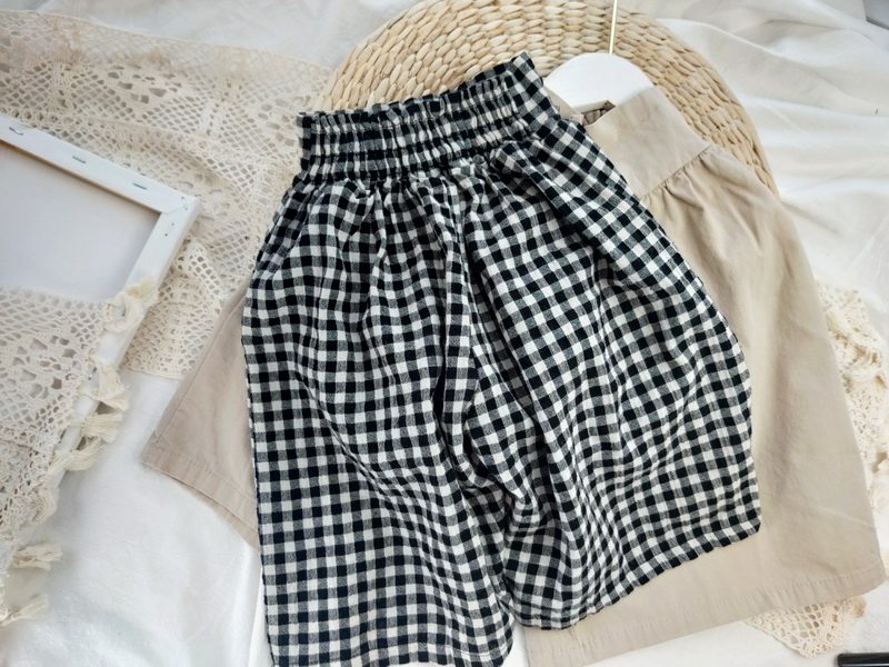 CBC风格品质超棒韩国东大门女童宝宝纯色格仔日系阔腿裤裙裤9分裤