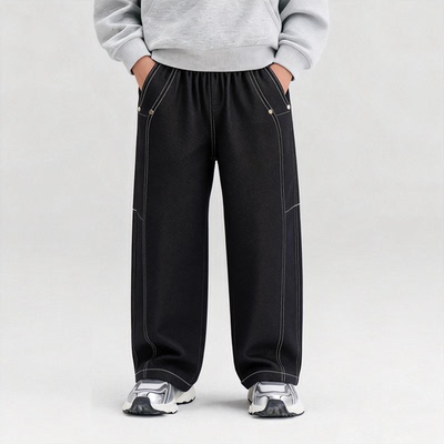 中大童男童潮酷原色宽松牛仔长裤