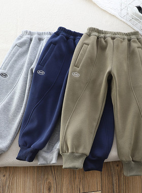 男童一体绒运动裤厚2025春秋季中大童奥粒绒卫裤儿童休闲棉裤6258
