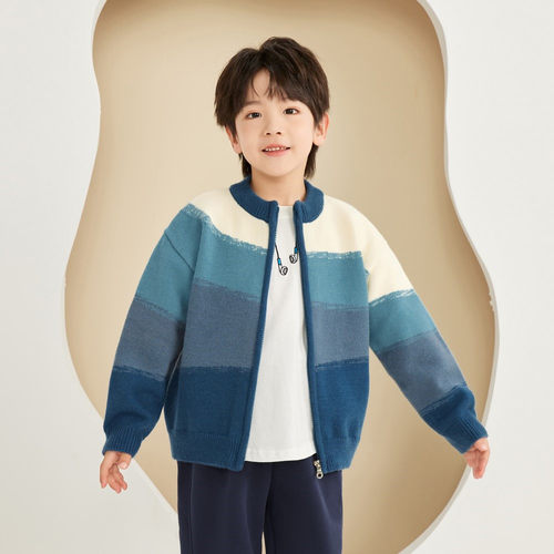 秋冬季男童毛衣开衫加绒拉链外套