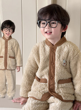 男童舒棉绒睡衣套装秋冬季家居服