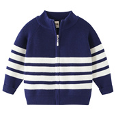 儿童打底针织衫 新款 宝宝线衣8201 秋冬季 男童毛衣外套拉链条纹开衫