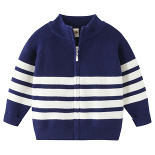 儿童打底针织衫 新款 宝宝线衣8201 秋冬季 男童毛衣外套拉链条纹开衫