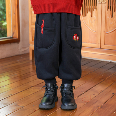 男童一体绒运动裤保暖卫裤