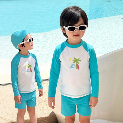 男童夏季长袖防晒速干分体泳衣