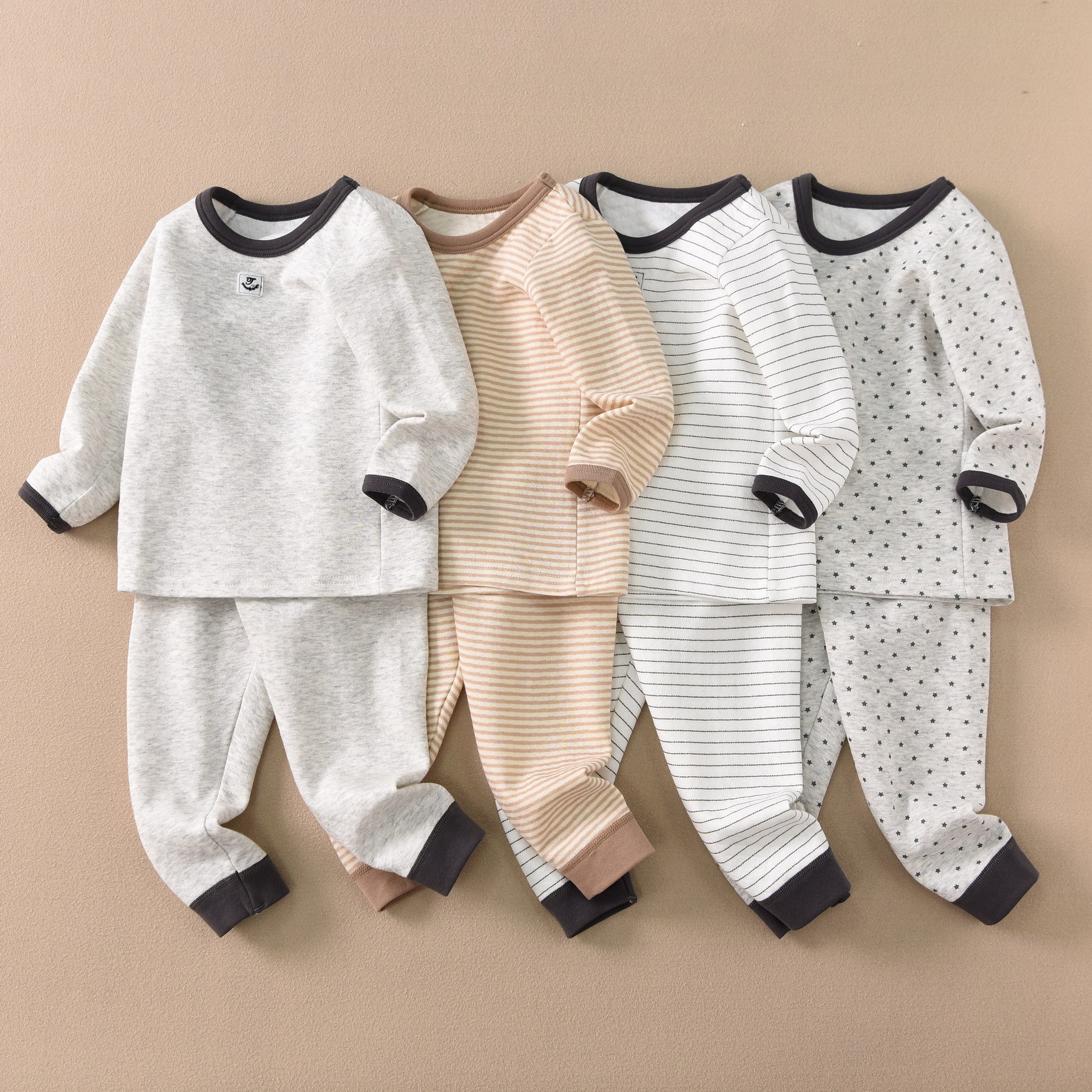 100棉男童保暖内衣套装空气层棉