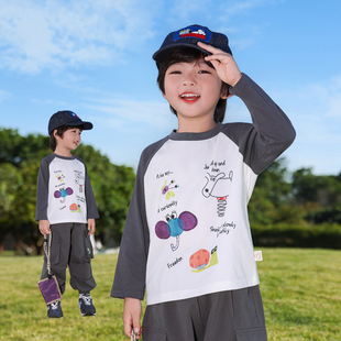 100%棉男童长袖 新款 宝宝圆领印花打底衫 儿童上衣1518 T恤2026春季