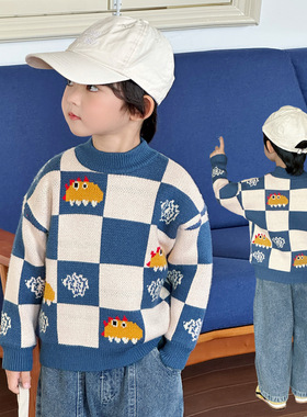男童毛衣秋冬款加绒加厚儿童针织衫2025冬季新款男孩线衣小童8189