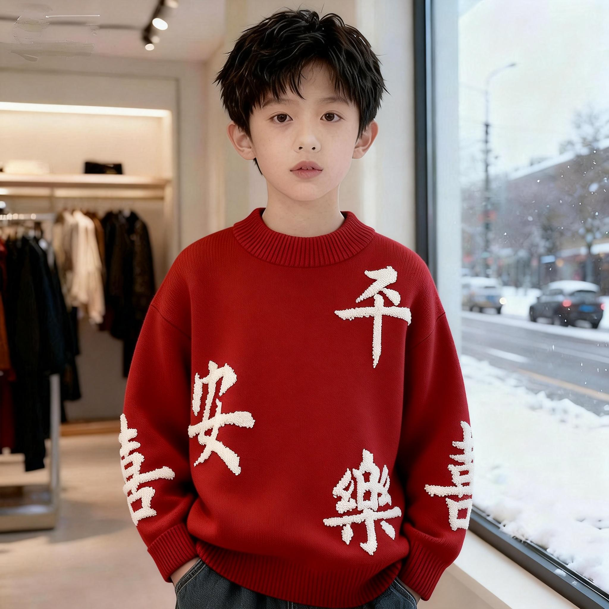 男童圆领毛衣红色新年装2026秋冬季儿童毛线衣加绒拜年服8256,童装/婴儿装/亲子装,毛衣/针织衫,淘宝优惠券,粉丝福利购,淘宝优惠卷