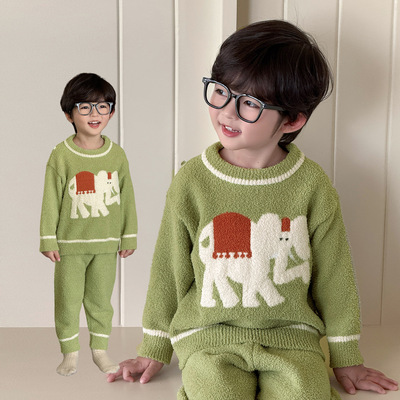 儿童睡衣秋冬加厚半边绒家居服