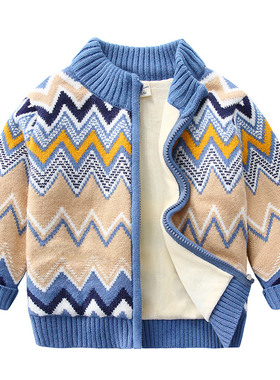 男童毛衣开衫加绒外套秋冬季新款儿童加厚保暖棉衣宝宝针织衫8558