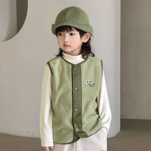 男童卡通摇粒绒马甲加棉背心坎肩