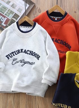 男童奥粒绒卫衣2025秋冬季中大童一体绒圆领保暖上衣儿童套头2382