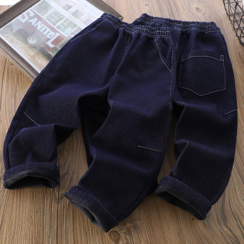 男童针织软牛仔裤加绒弹力直筒裤