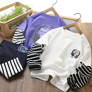 中大童假两件上衣儿童圆领打底衫 男童长袖 新款 2025秋季 1862 T恤衫