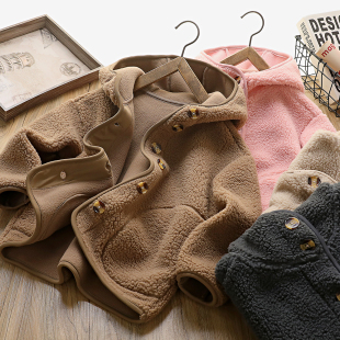 儿童羊羔绒外套亲子款秋冬季中大童男童加绒加厚连帽外套棉衣7980