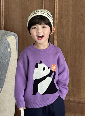 男童圆领毛衣纯棉2025秋冬季儿童卡通全棉打底针织衫宝宝上衣8176