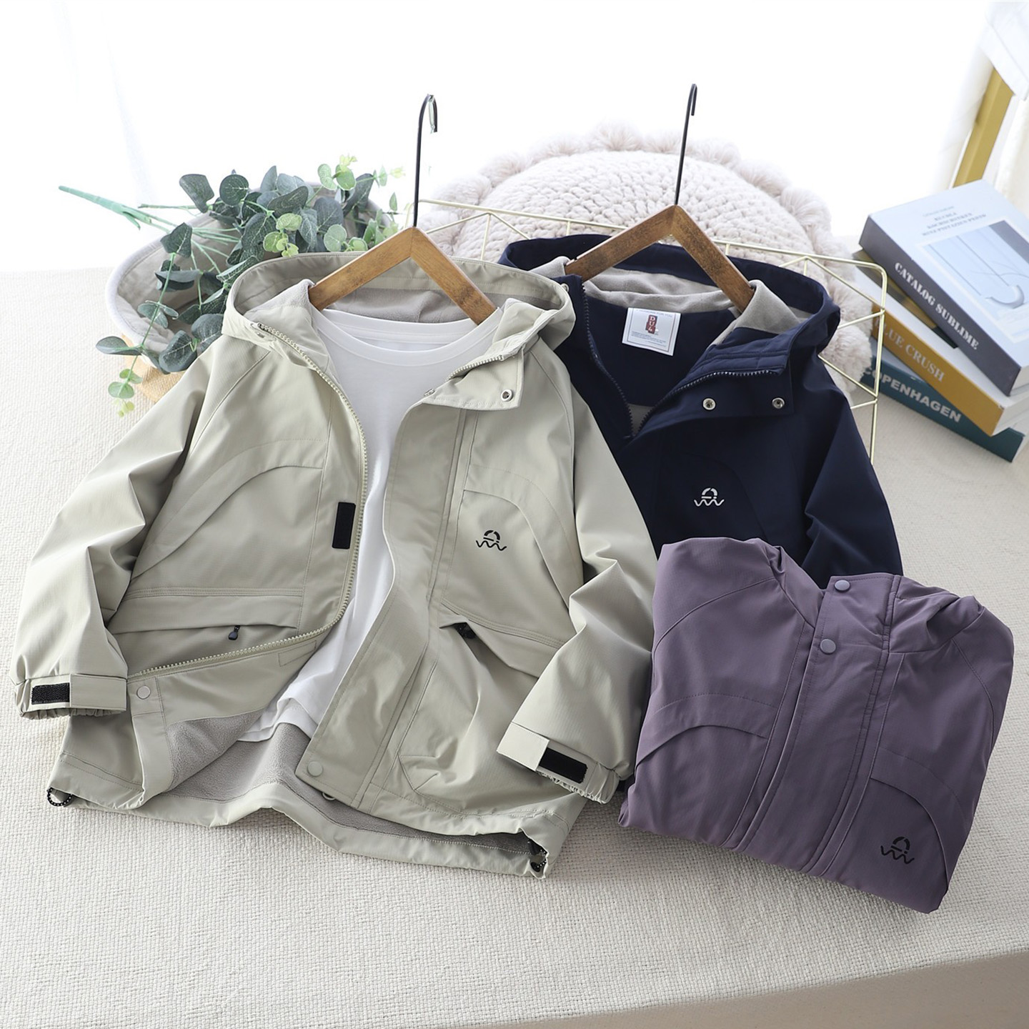 秋冬季男童加绒冲锋衣连帽外套